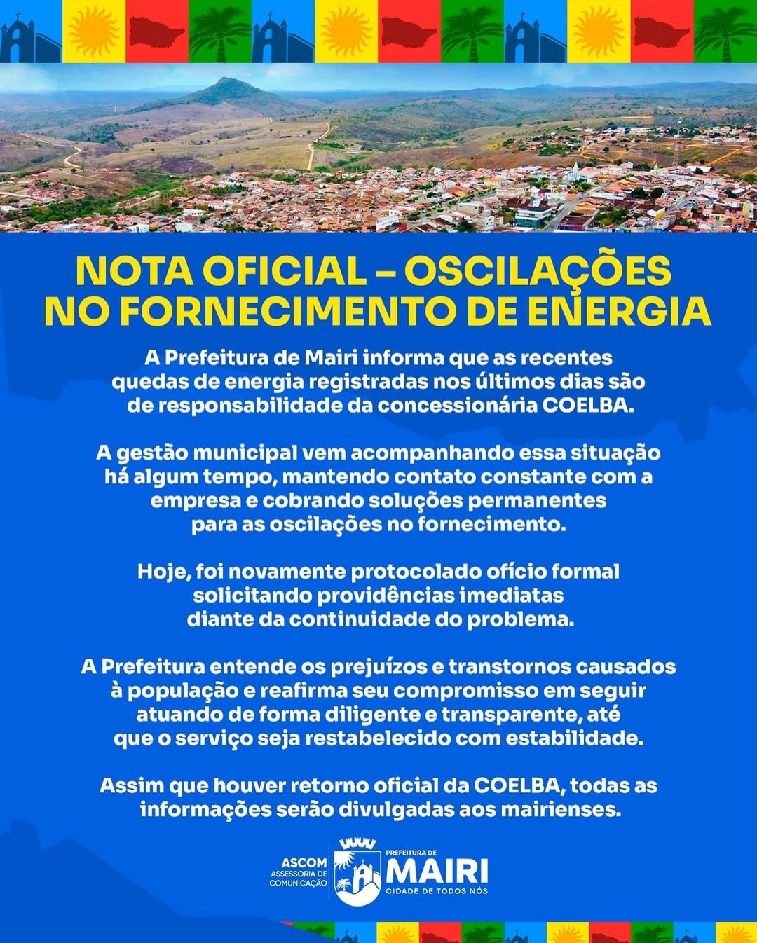Nota Oficial- Oscilações no fornecimento de energia elétrica.