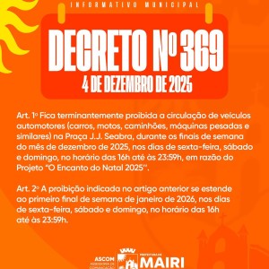 Decreto municipal estabelece proibição de circulação de veículos na Praça J.J. Seabra durante programação natalina